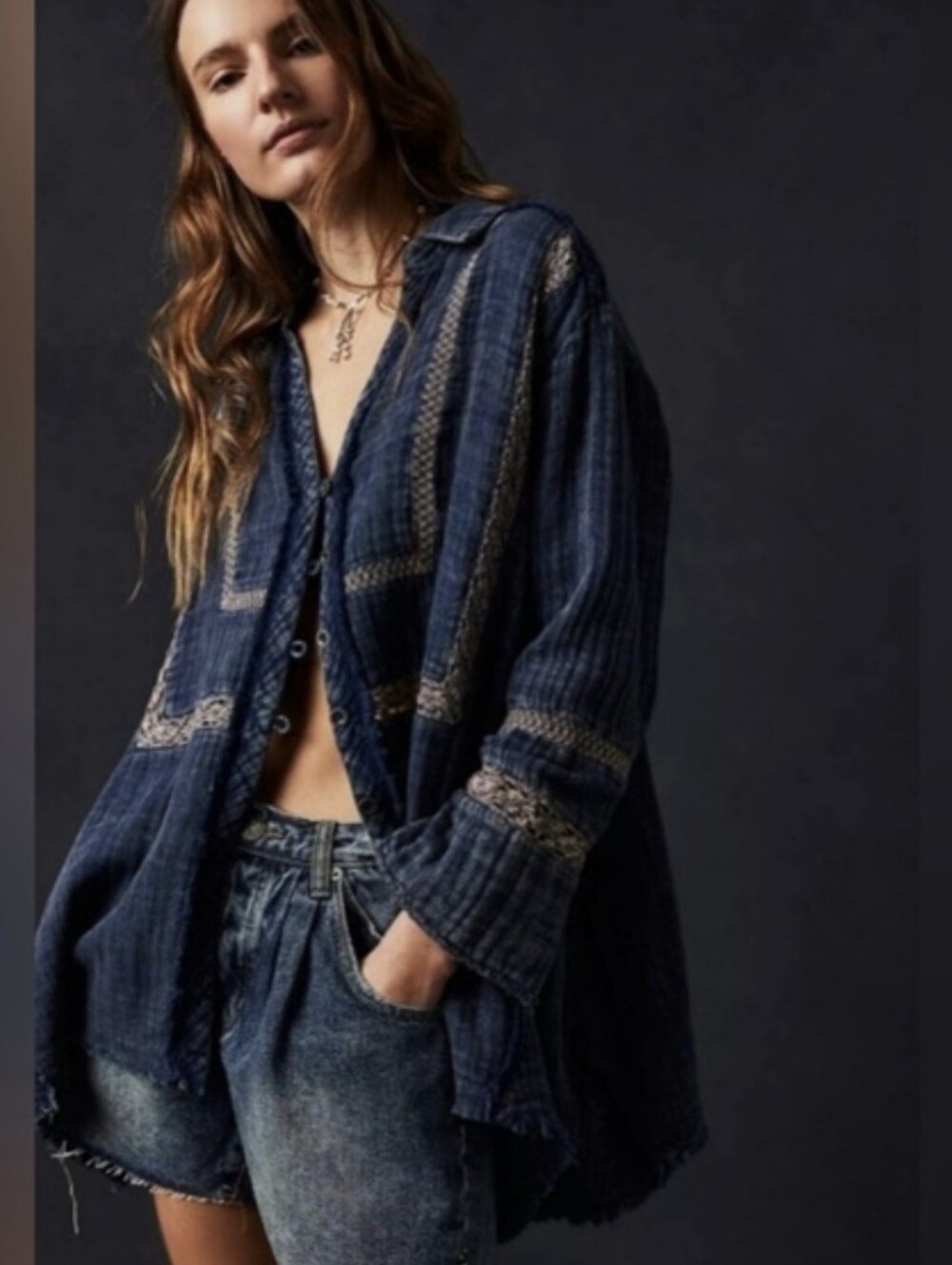 We The Free Indigo Patchwork Button-Front Cardigan New Without Tags M